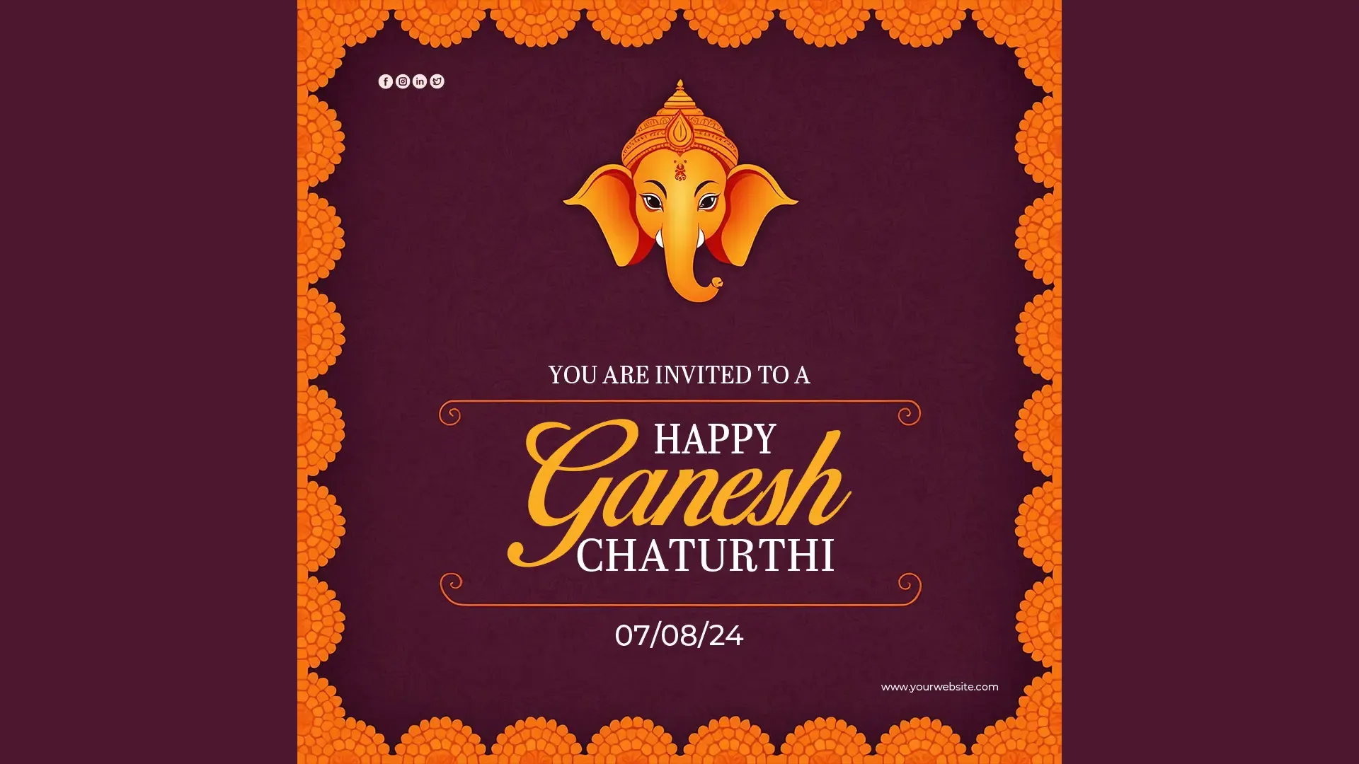 Ganesh Chaturthi Invitation Festival PSD Instagram Post